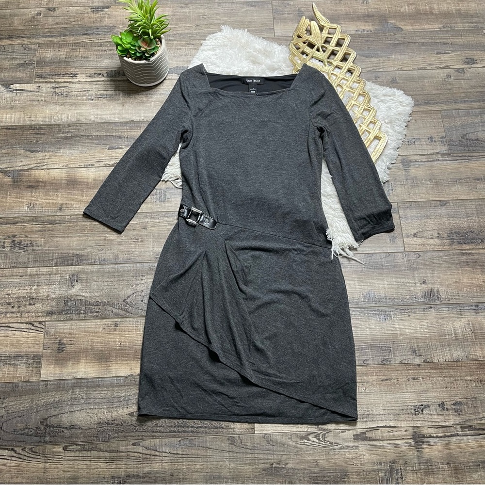 White House Black Market Gray Gathered Dress